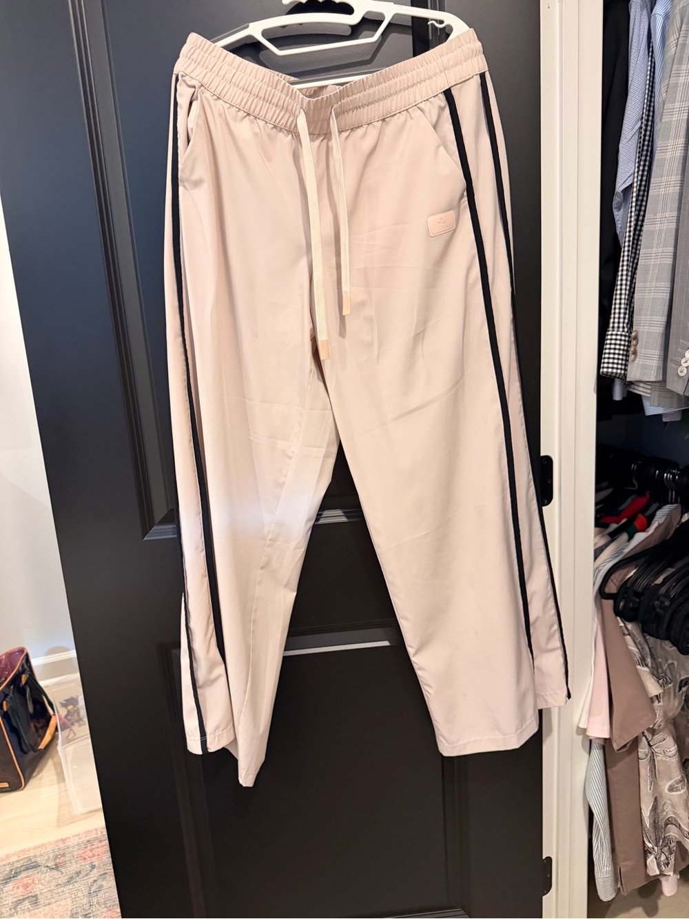 MCream Joggers with Black Side Stripes